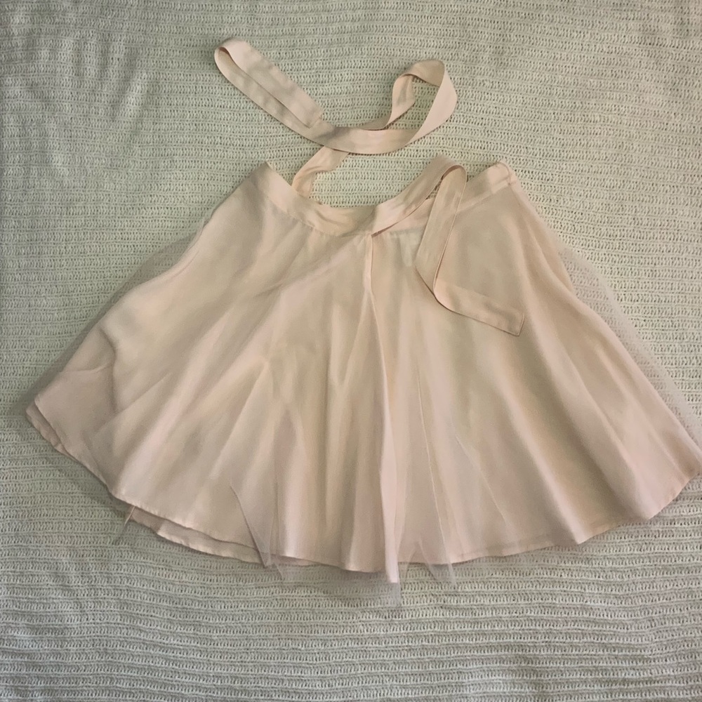 BCBG Maxazria blush tulle wrap around mini skirt